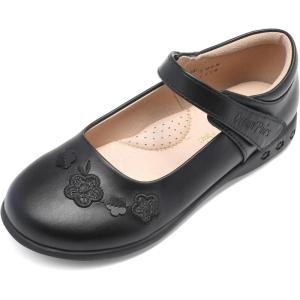 DREAM PAIRS Girls School Uniform Dress Shoes Mary Jane Black Flats(Black)