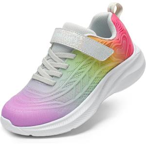 DREAM PAIRS Girls Shoes Kids Tennis Sparkle Ease Running Athletic Lightweight Sneakers for Little/Big Kids Toddler(Hot Pink/Yellow/Orange)