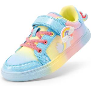 DREAM PAIRS Girls Shoes Toddler Sneakers Rainbow Storybook Casual School Walking Footwear for Toddler/Little Kids(Rainbow/Blue)