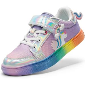 DREAM PAIRS Girls Shoes Toddler Sneakers Rainbow Storybook Casual School Walking Footwear for Toddler/Little Kids(Rainbow/Silver)