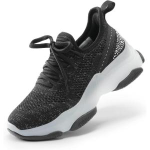 DREAM PAIRS Girls Slip-On Sneakers Kids Sparkle Pop Lightweight Jelly Sole Walking Shoes(Black)