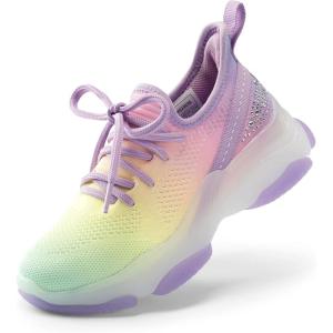 DREAM PAIRS Girls Slip-On Sneakers Kids Sparkle Pop Lightweight Jelly Sole Walking Shoes(Rainbow/Purple)