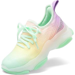 DREAM PAIRS Girls Slip-On Sneakers Kids Sparkle Pop Lightweight Jelly Sole Walking Shoes(Rainbow/Yellow)