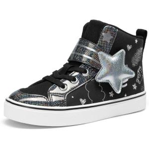 DREAM PAIRS Girls Sneakers High Top Hook and Loop Sparkly Shiny Comfortable Casual Walking Shoes for Toddler/Little/Big Kids(Black)