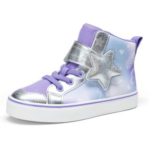 DREAM PAIRS Girls Sneakers High Top Hook and Loop Sparkly Shiny Comfortable Casual Walking Shoes for Toddler/Little/Big Kids(Purple/Blue)