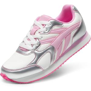 DREAM PAIRS Girls Sneakers Lace-up Tennis Running Casual LilLegends Lightweight Classic Walking Shoes for Little/Big Kid(Pink/Silver)