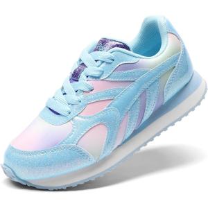 DREAM PAIRS Girls Sneakers Lace-up Tennis Running Casual LilLegends Lightweight Classic Walking Shoes for Little/Big Kid(Rainbow/Blue)