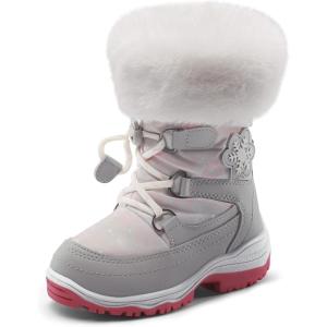 DREAM PAIRS Girls Toddler Snow Boots Slip Resistant Faux Fur Lined Mid Calf Little Kids Winter Shoes(Gray/White)