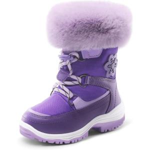 DREAM PAIRS Girls Toddler Snow Boots Slip Resistant Faux Fur Lined Mid Calf Little Kids Winter Shoes(Purple)