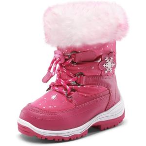 DREAM PAIRS Girls Toddler Snow Boots Slip Resistant Faux Fur Lined Mid Calf Little Kids Winter Shoes(Rose Red)