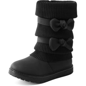 DREAM PAIRS Girl’s Winter Snow Boots Faux Fur Lined Mid Calf Shoes(Black)