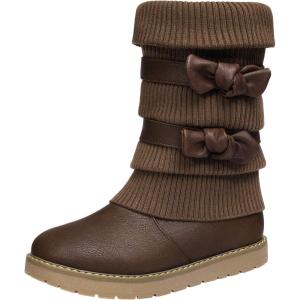 DREAM PAIRS Girl’s Winter Snow Boots Faux Fur Lined Mid Calf Shoes(Brown)