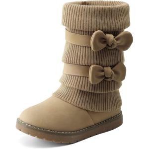 DREAM PAIRS Girl’s Winter Snow Boots Faux Fur Lined Mid Calf Shoes(Khaki)