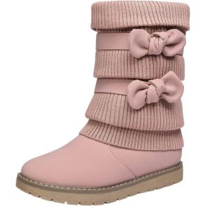 DREAM PAIRS Girl’s Winter Snow Boots Faux Fur Lined Mid Calf Shoes(Pink)