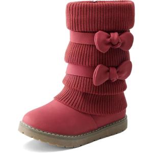 DREAM PAIRS Girl’s Winter Snow Boots Faux Fur Lined Mid Calf Shoes(Red)