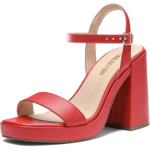 DREAM PAIRS Heels for Women Block Chunky Platform High Heels Open Toe GISELLE Fashion Wedding Party Evening Prom Dance Ankle Strap Dress Pump Sandals Shoes(Red)