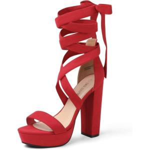 DREAM PAIRS High Heels Chunky Block Platform Heels for Women Strappy Gladiator Sexy Open Toe Heels Dressy Pumps Sandals(Red)