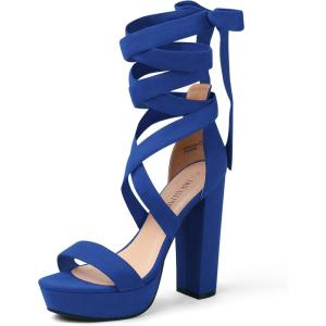 DREAM PAIRS High Heels Chunky Block Platform Heels for Women Strappy Gladiator Sexy Open Toe Heels Dressy Pumps Sandals(Royal Blue)