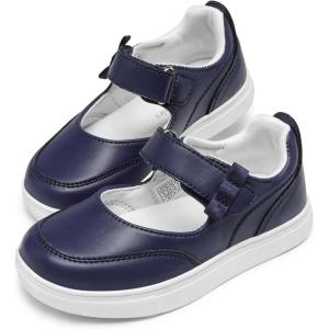 DREAM PAIRS Kids Girls Mary Jane Sneakers Strap Toddler Little Girls School Shoes Soft Walking Party Flat Shoes(Navy)