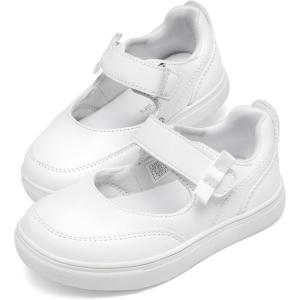 DREAM PAIRS Kids Girls Mary Jane Sneakers Strap Toddler Little Girls School Shoes Soft Walking Party Flat Shoes(White)