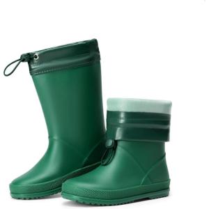 DREAM PAIRS Kids Rain Boots Boys Girls Lightweight Boots Waterproof Easy-on Outdoor Playing Rain Boot Unisex-Child(Dark Green)