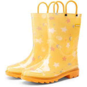 DREAM PAIRS Kids Rain Boots Cute Lightweight Waterproof with Pull-on Handles for Girls & Boys Toddler Outdoor Play(Orange)
