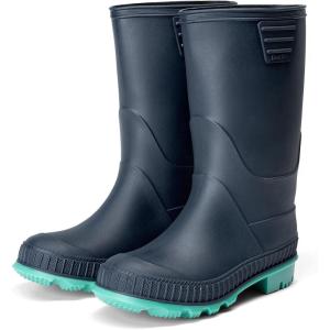 DREAM PAIRS Kids Rain Boots Easy-On Lightweight Non-Slip Outsole for Boys & Girls Outdoor Rainy Day Play(Navy/Green)