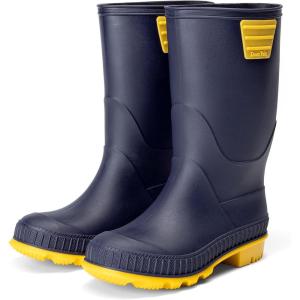 DREAM PAIRS Kids Rain Boots Easy-On Lightweight Non-Slip Outsole for Boys & Girls Outdoor Rainy Day Play(Navy/Yellow)