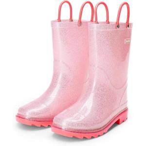 DREAM PAIRS Kids Rain Boots Glitter Boys Girls with Easy-on Handles Sparkly Waterproof Boots Outdoor Playing Rain Boots Unisex-Child(Pink)