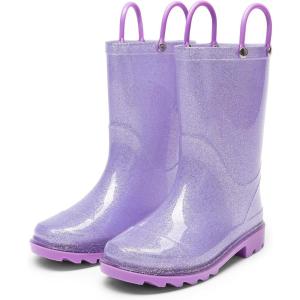 DREAM PAIRS Kids Rain Boots Glitter Boys Girls with Easy-on Handles Sparkly Waterproof Boots Outdoor Playing Rain Boots Unisex-Child(Purple)