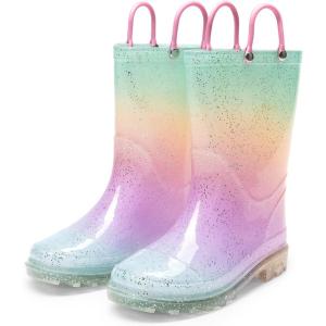 DREAM PAIRS Kids Rain Boots Glitter Boys Girls with Easy-on Handles Sparkly Waterproof Boots Outdoor Playing Rain Boots Unisex-Child(Rainbow)