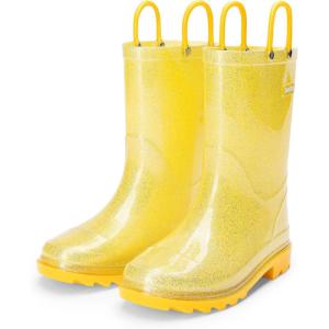 DREAM PAIRS Kids Rain Boots Glitter Boys Girls with Easy-on Handles Sparkly Waterproof Boots Outdoor Playing Rain Boots Unisex-Child(Yellow)