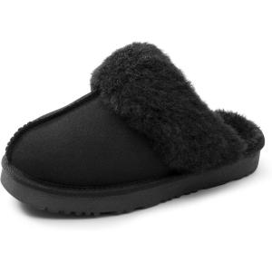 DREAM PAIRS Kids Slippers Girls Boys House Fuzzy Indoor Outdoor Warm Slip on Slipper for Little Kid Big Kid(Black)