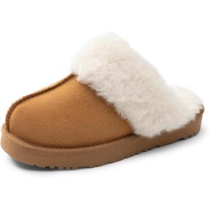 DREAM PAIRS Kids Slippers Girls Boys House Fuzzy Indoor Outdoor Warm Slip on Slipper for Little Kid Big Kid(Camel)