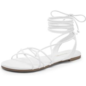 DREAM PAIRS Lace-up Gladiator Sandals Strappy Dressy Summer Flat Sandals for Women(White)