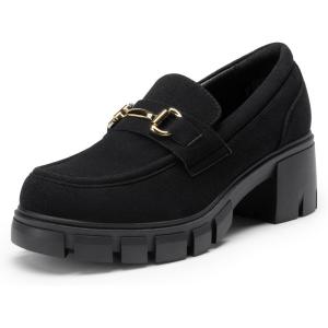 DREAM PAIRS Loafers for Women Platform Chunky Loafers Slip On Casual Shoes(All Black)