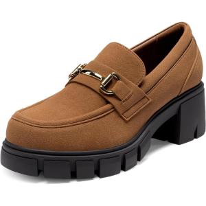 DREAM PAIRS Loafers for Women Platform Chunky Loafers Slip On Casual Shoes(Light Brown)