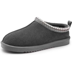 DREAM PAIRS Men’s Fuzzy Cozy Slippers Genuine Suede Indoor Outdoor Home Comfy Winter Slip On Cute Warm Memory Foam Furry Shoes FuzzyEasy(Grey)