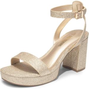 DREAM PAIRS Platform Heels for Women High Block Chunky Open Toe Ankle Strap Heels Fashion Wedding Party Evening Prom Dance Dress Pump Sandals Shoes(Gold-glitter)