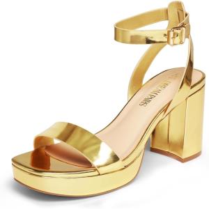 DREAM PAIRS Platform Heels for Women High Block Chunky Open Toe Ankle Strap Heels Fashion Wedding Party Evening Prom Dance Dress Pump Sandals Shoes(Gold-pat)