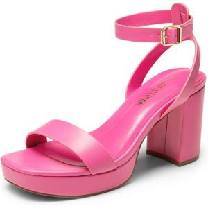 DREAM PAIRS Platform Heels for Women High Block Chunky Open Toe Ankle Strap Heels Fashion Wedding Party Evening Prom Dance Dress Pump Sandals Shoes(Hot Pink-pu)