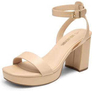 DREAM PAIRS Platform Heels for Women High Block Chunky Open Toe Ankle Strap Heels Fashion Wedding Party Evening Prom Dance Dress Pump Sandals Shoes(Nude-pu)