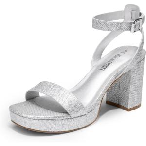 DREAM PAIRS Platform Heels for Women High Block Chunky Open Toe Ankle Strap Heels Fashion Wedding Party Evening Prom Dance Dress Pump Sandals Shoes(Silver-glitter)