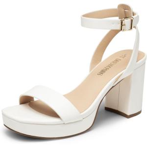 DREAM PAIRS Platform Heels for Women High Block Chunky Open Toe Ankle Strap Heels Fashion Wedding Party Evening Prom Dance Dress Pump Sandals Shoes(White-pu)