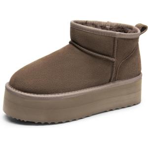 DREAM PAIRS Platform Mini Boots for Women Suede Genuine Leather, Classic Winter Ankle Snow Boots with Memory Foam Insole Lightweight Anti-Slip Outsole FuzzyClassic(Taupe)