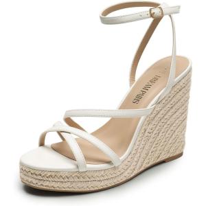 DREAM PAIRS Strappy Espadrille Platform Wedge Sandals for Women Dressy Summer, Comfortable Open Toe Sandals with Cushioned Insole and Ankle Strap Buckle(White)