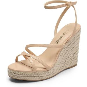 DREAM PAIRS Strappy Espadrille Platform Wedge Sandals for Women Dressy Summer, Comfortable Open Toe Sandals with Cushioned Insole and Ankle Strap Buckle(Nude)