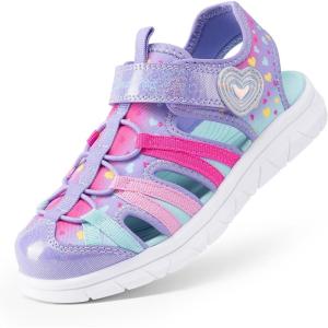 DREAM PAIRS Toddler Boys Girls Sport Sandals Cute Breathable Lightweight Outdoor Play Casual Closed Toe Hook and Loop for Toddlers & Little Kids(Purple)