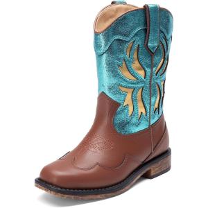 DREAM PAIRS Toddler Cowboy Boots Cowgirl Boots for Girls Square Toe Mid Calf Boys Western Fashion Riding Shoes for Toddler/Little Kid/Big Kid(Blue)