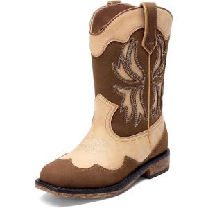 DREAM PAIRS Toddler Cowboy Boots Cowgirl Boots for Girls Square Toe Mid Calf Boys Western Fashion Riding Shoes for Toddler/Little Kid/Big Kid(Brown/Camo)